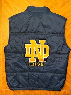 Vintage Notre Dame Fighting Irish Vest Mens Medium Blue Puffer Full Zip Logo 90s